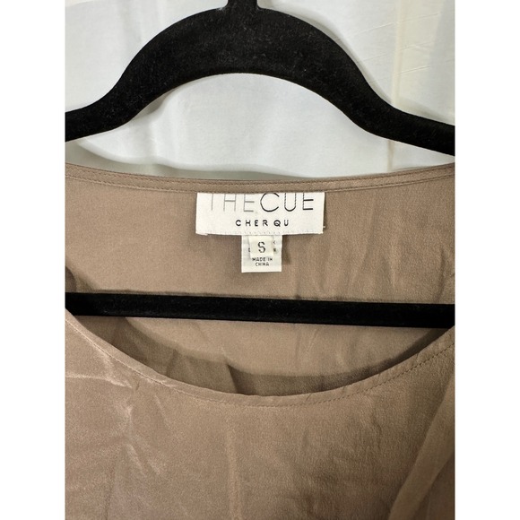 The Cue Cher Qu Taupe Beige Silk Blend Asymmetrical Poncho Top S - Picture 3 of 8